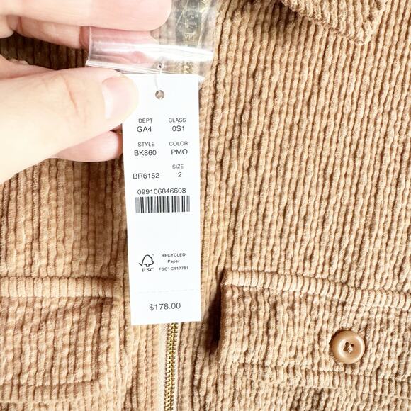 J. Crew Tan Waist Corduroy Dress Size 2 Zip Front Cinched NEW Texture Utility - Picture 8 of 16